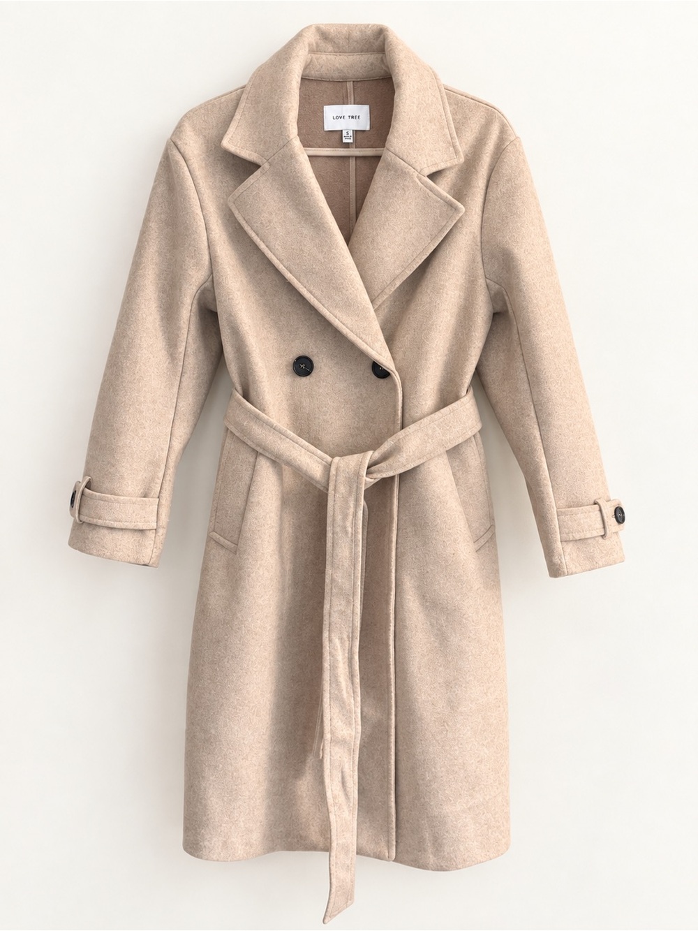 Love Tree Women's Double-Breasted Belted Trench Coat in Beige. Never Worn
